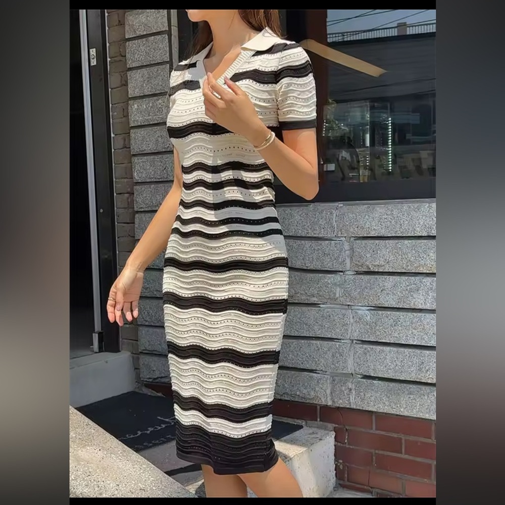 NWT Kelly Obi Cream/Black Midi Polo Dress